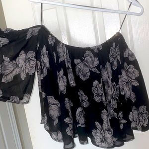 Off The Shoulder Sleeves Flower Printed Blouse